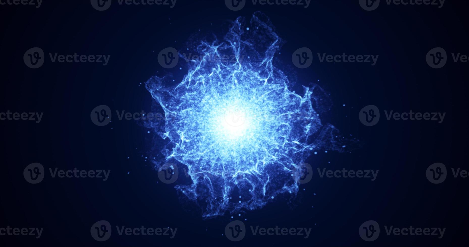 Abstract glowing blue futuristic energy dust with waves of magical energy particles on a dark blue background. Abstract background photo