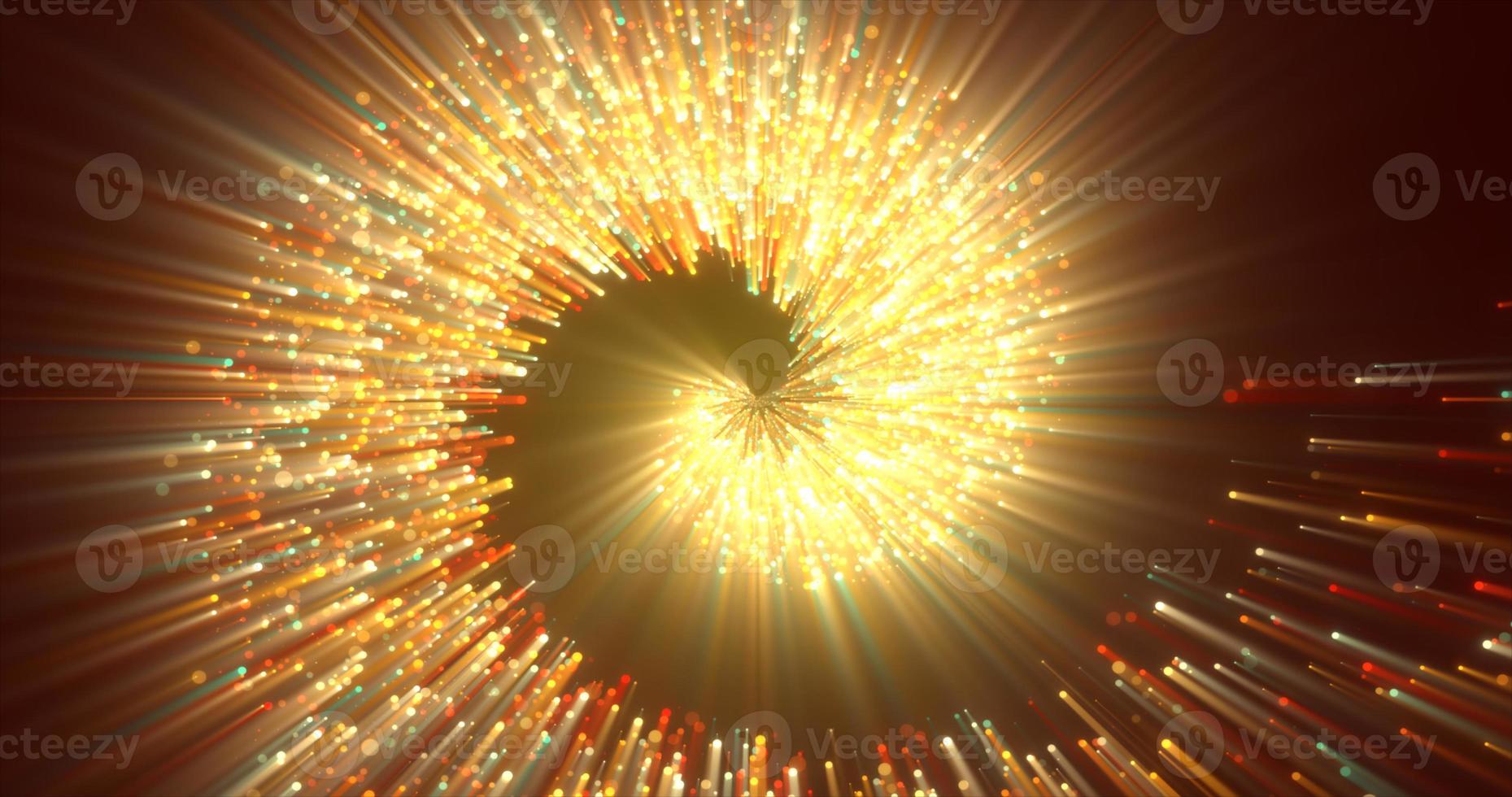 Abstract spiral tunnel of beautiful flying glowing magical particles bokeh energy orange fiery circles on a dark background. Abstract background photo