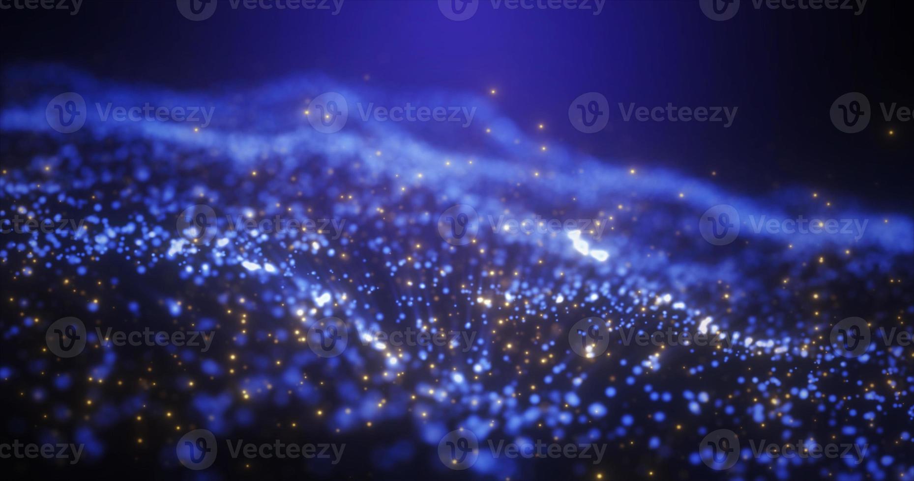 Abstract blue glowing energy waves from particles and magical dots with blur effect on dark background. Abstract background photo