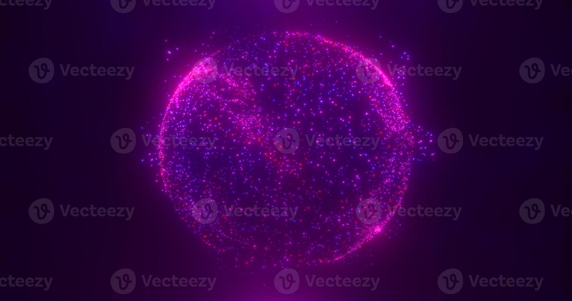 Abstract round blue to purple sphere light bright glowing from energy rays and magic waves from particles and dots, abstract background photo