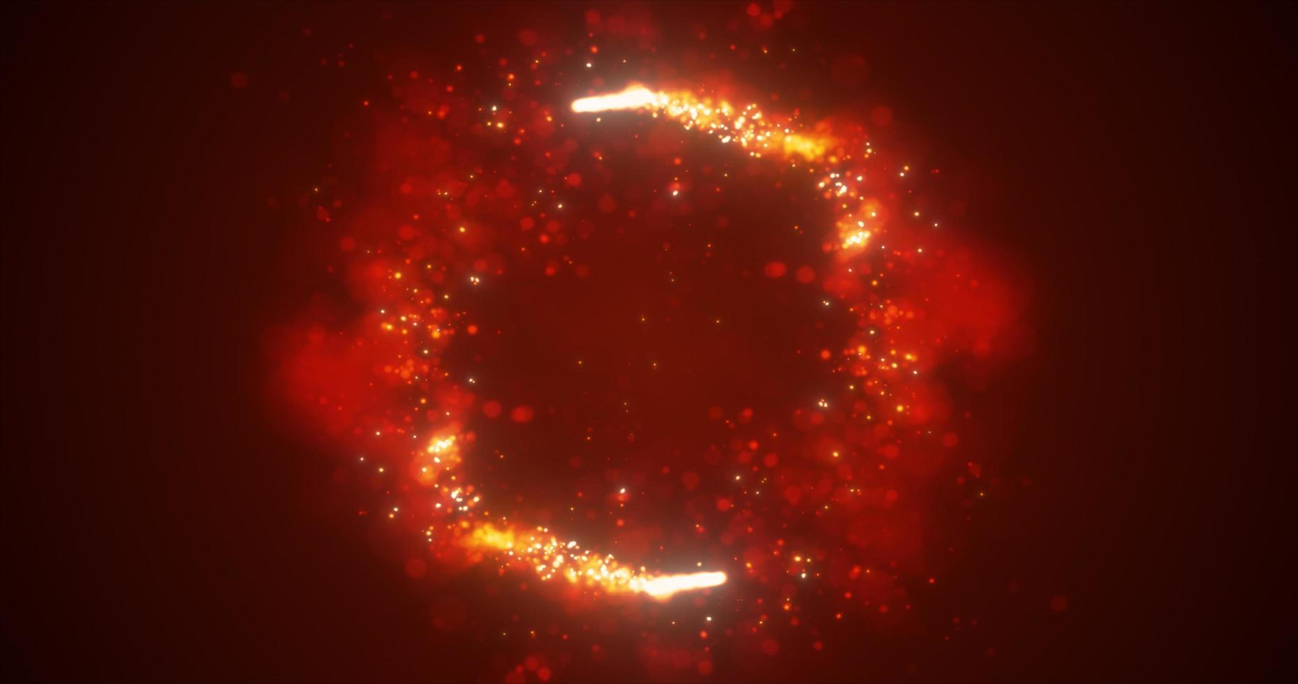 Abstract orange fiery lines and cyclic circles with energy magic sparks from particles, abstract background photo