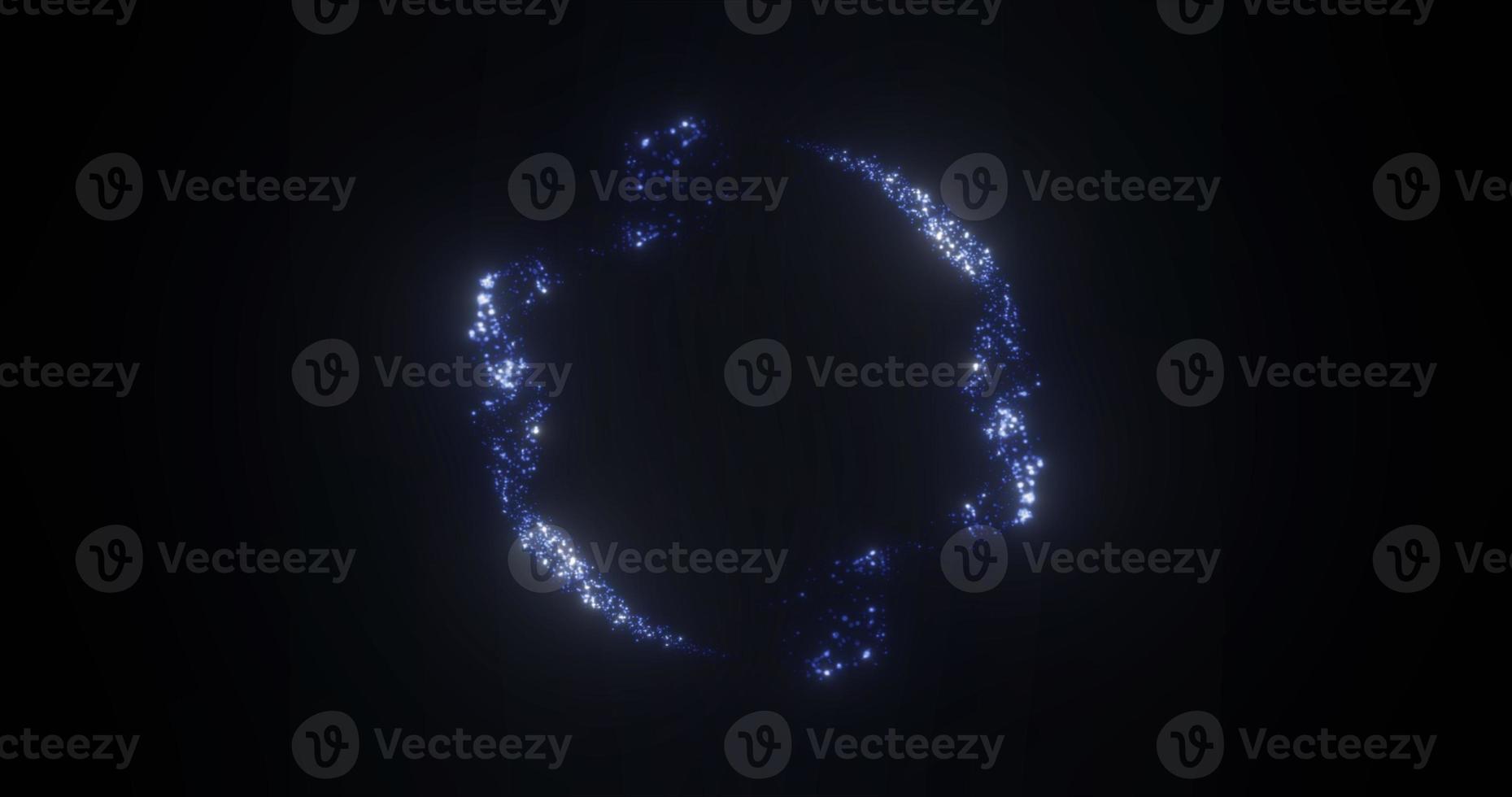 Abstract glowing looped circle made of blue lines of magical energy particles. Abstract background photo