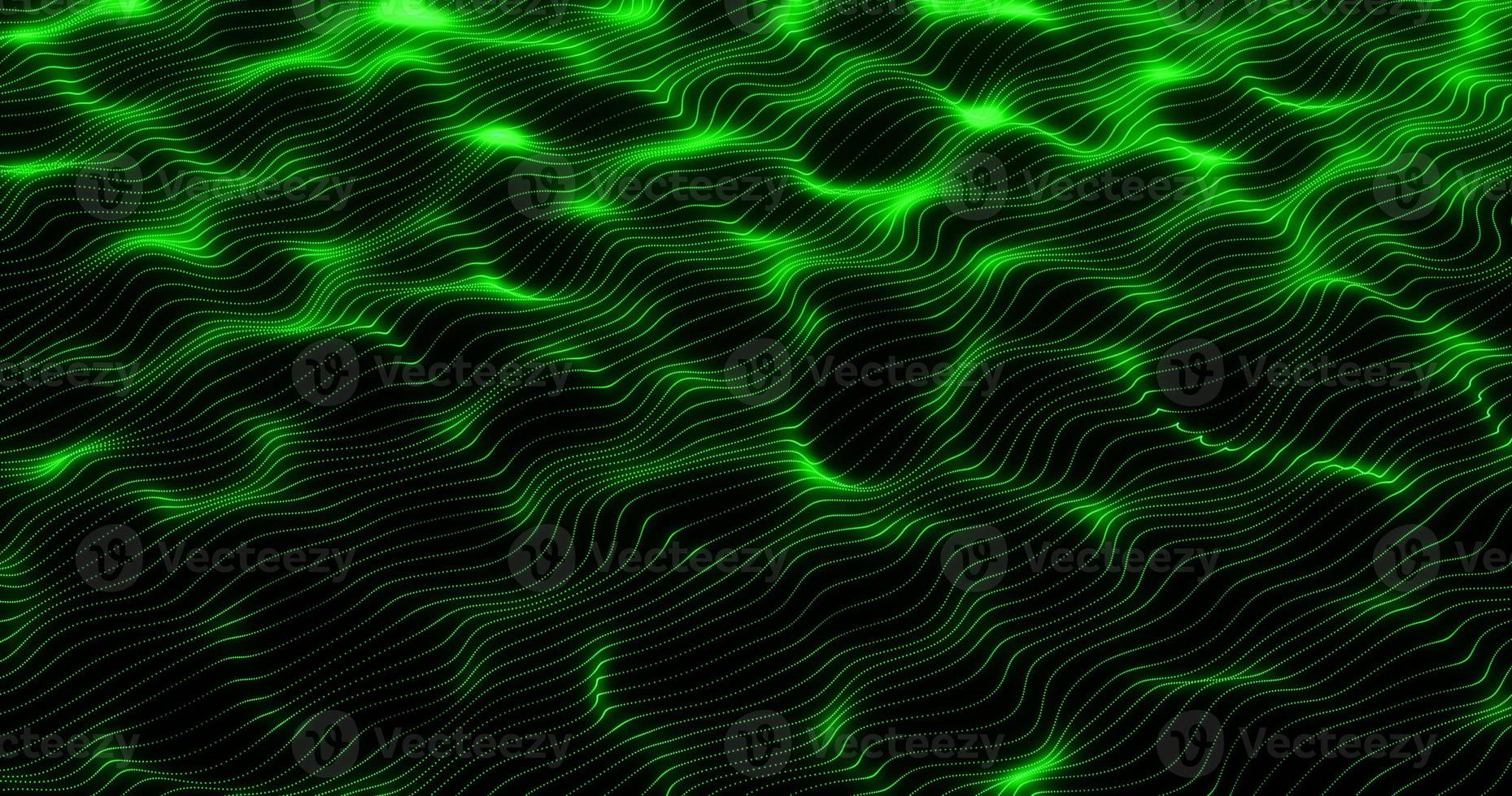 Green energy waves from particle dots and stripes lines glowing futuristic beautiful. Abstract background photo