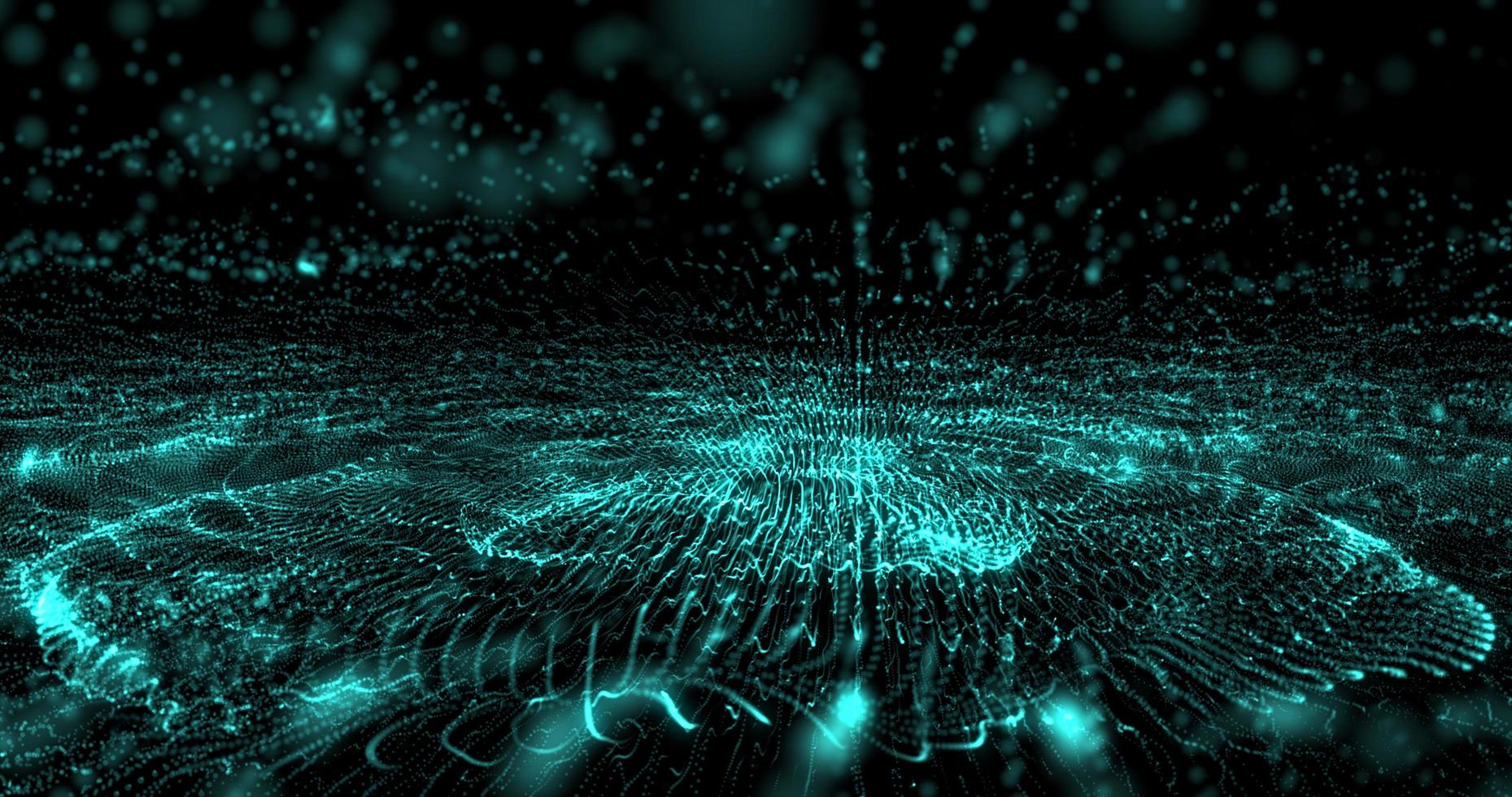 Abstract background with green moving flying stripes, lines, waves of digital hi-tech smoke particles on the surface photo