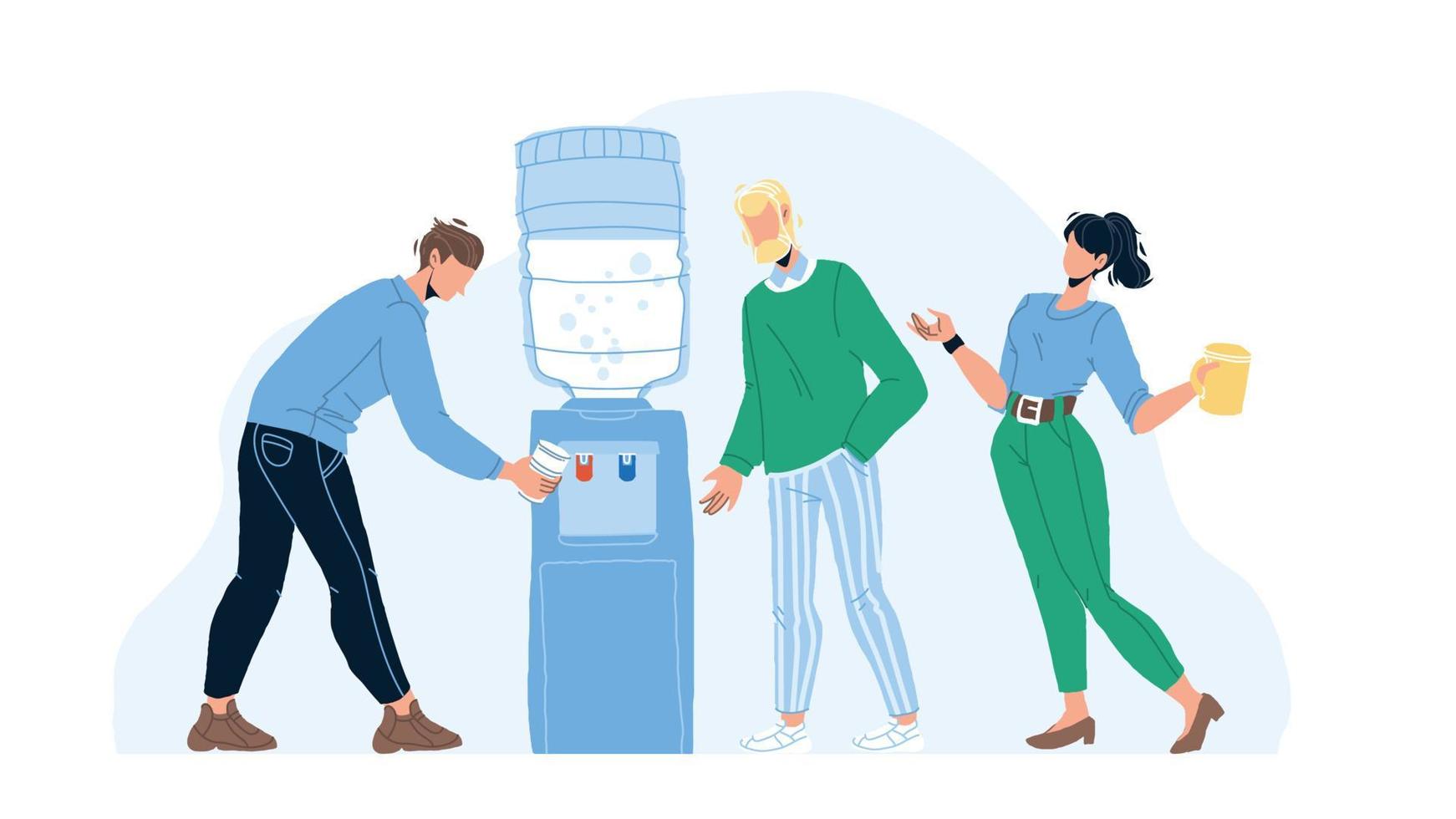 People Drinking Fresh Water From Cooler Vector