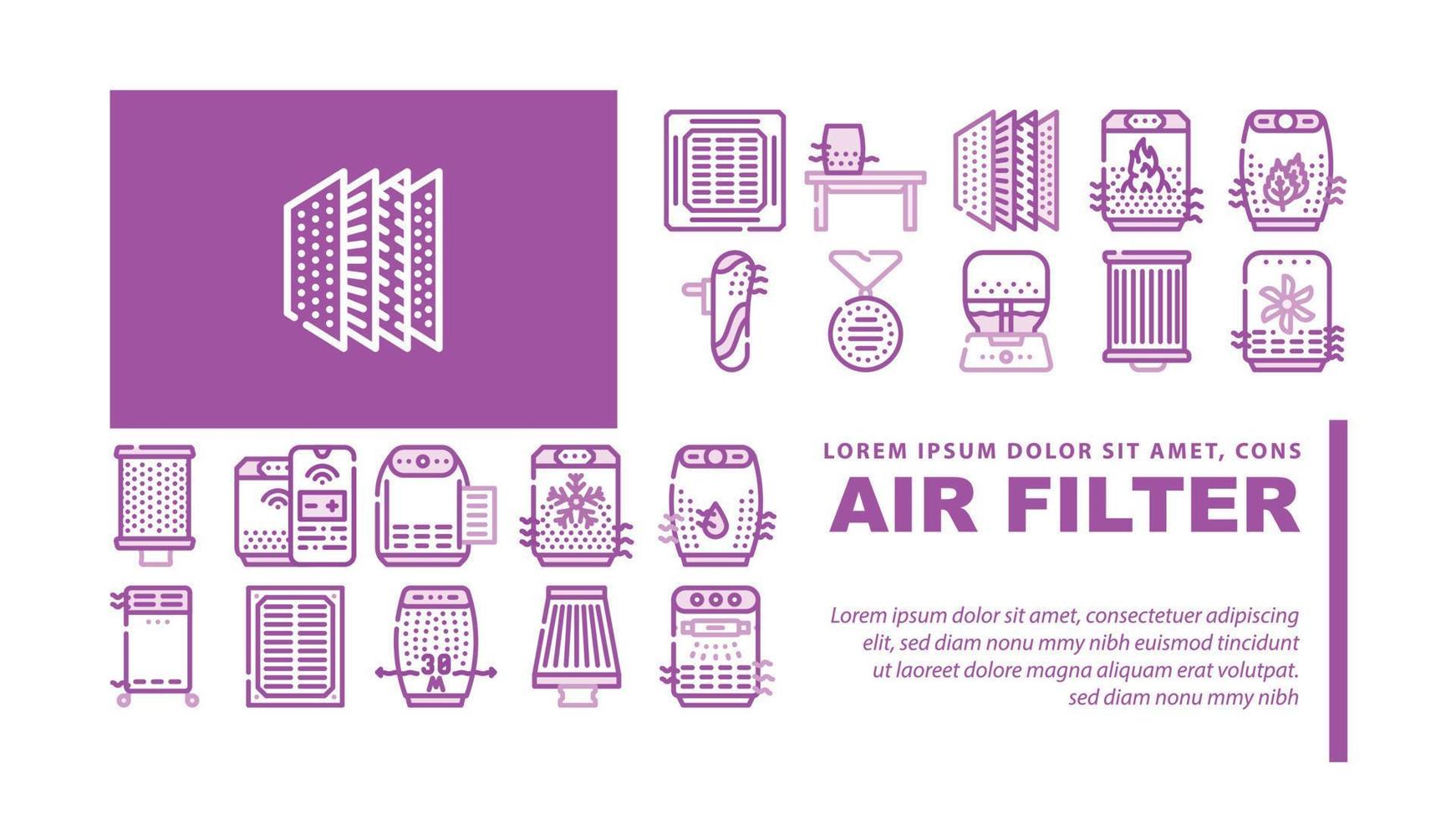 vector de encabezado de aterrizaje de accesorio de filtro de aire