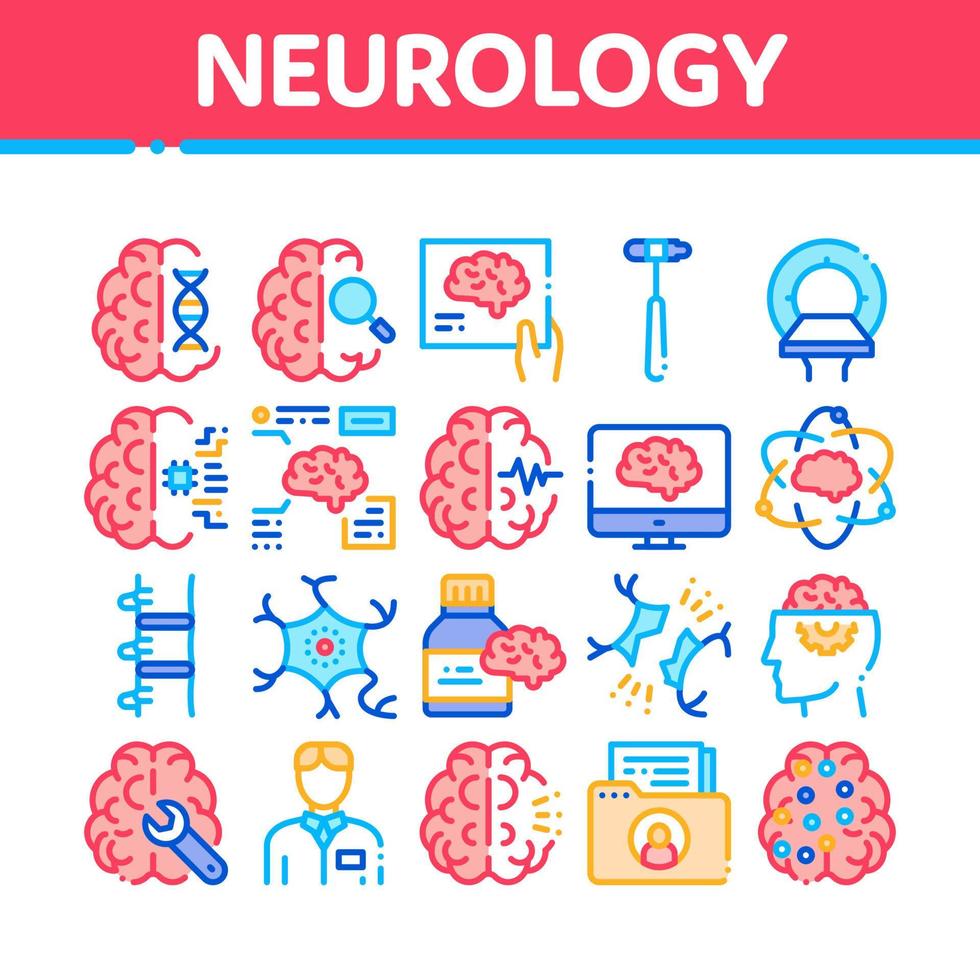 conjunto de iconos de colección de medicina de neurología vector