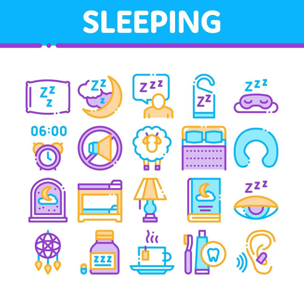 Sleeping Time Devices Collection Icons Set Vector