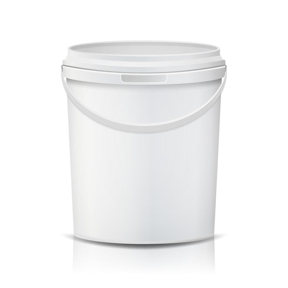 vector de cubo de plástico. realista. blanco vacío. recipiente para pintura o comida. aislado en blanco ilustración