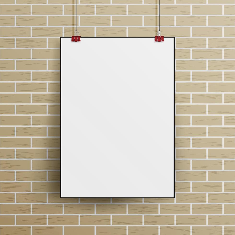 cartel de pared de papel en blanco blanco maqueta vector de plantilla.