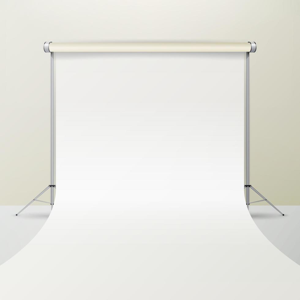 Photo Studio Vector. Empty White Canvas Background. Realistic Professional Photographer Apartment Illustration. vector