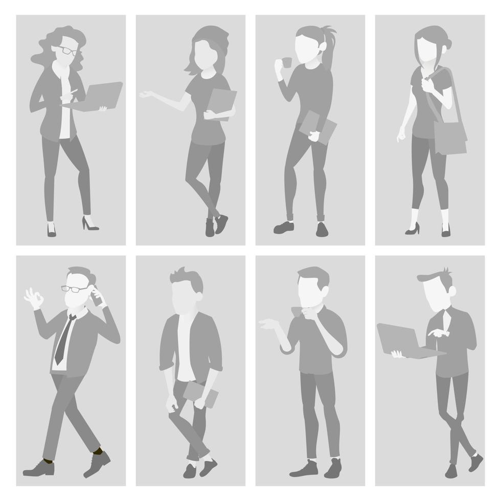 vector de conjunto de avatar de marcador de posición predeterminado. foto de perfil gris. retrato de cuerpo entero. foto de hombre, mujer. hombre de negocios, mujer de negocios. foto web humana. Sin imágen. ilustración aislada