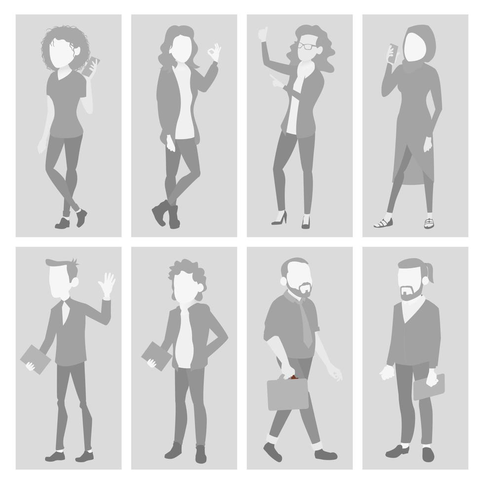 Placeholder Avatar Set Vector. Profile Gray Picture. Full Length Portrait. Man, Woman Face Photo. Businessman, Business Woman. Human Web Photo. Default Icon. Illustration vector