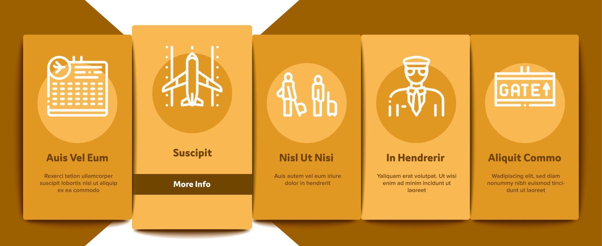 Airline And Airport Onboarding Elements Icons Set Vector