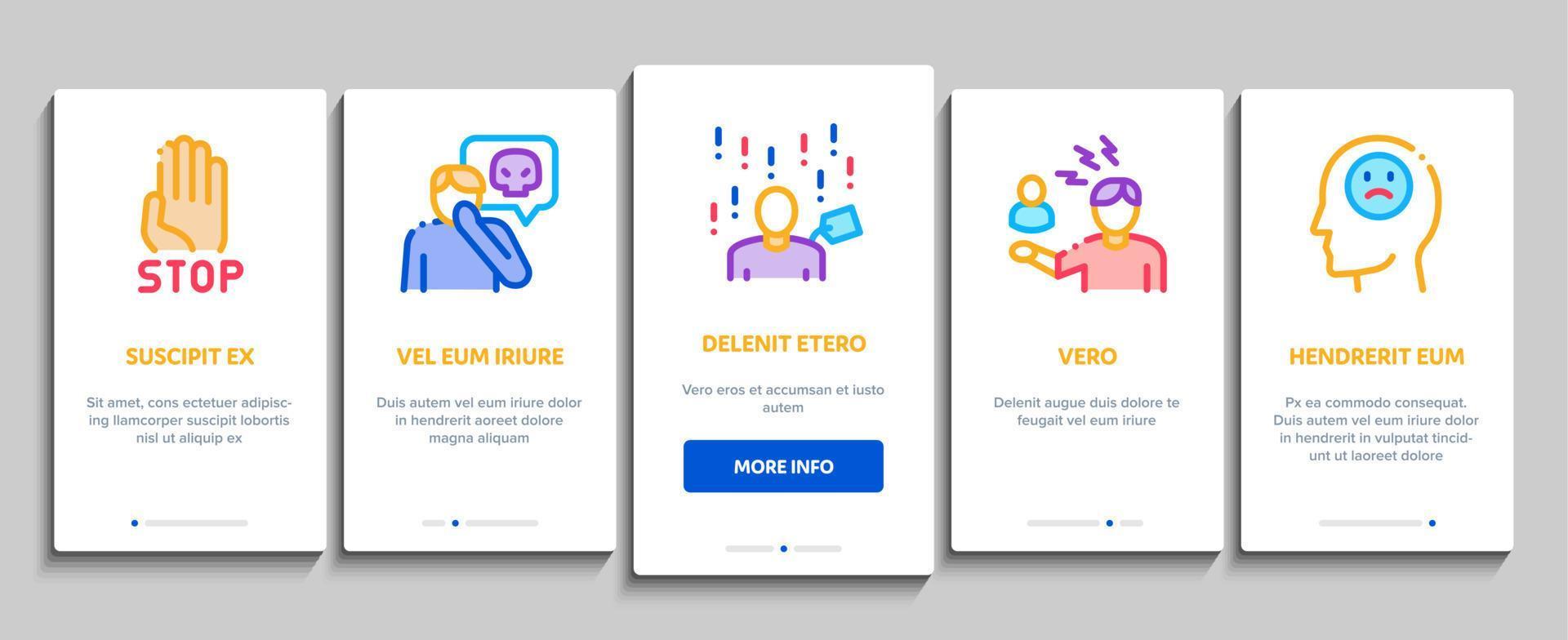 Bullying Aggression Onboarding Elements Icons Set Vector
