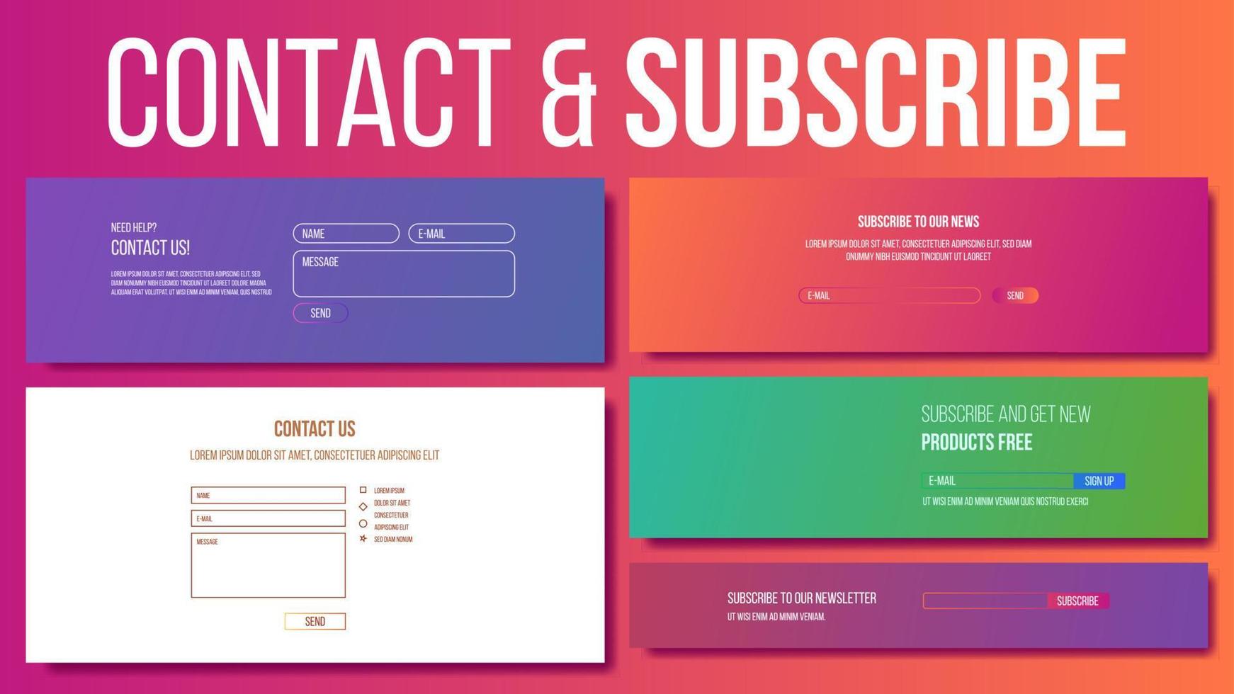 Website Contact, Subscribe Form Vector. Modern Template. Our Newsletter. Illustration vector