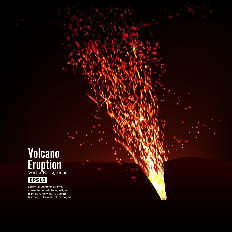 Eruption Volcano Vector. Thunderstorm Sparks. Big And Heavy Explosion From The Mountain. Spewing Glowing Red Hot Lava. vector