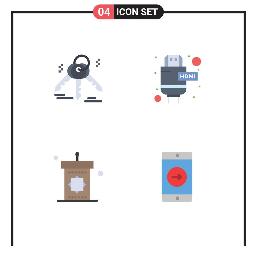 Group of 4 Flat Icons Signs and Symbols for house mosque cable podium application Editable Vector Design Elements