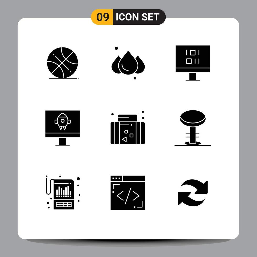 9 Solid Glyph concept for Websites Mobile and Apps vacation summer data suitcase startup Editable Vector Design Elements