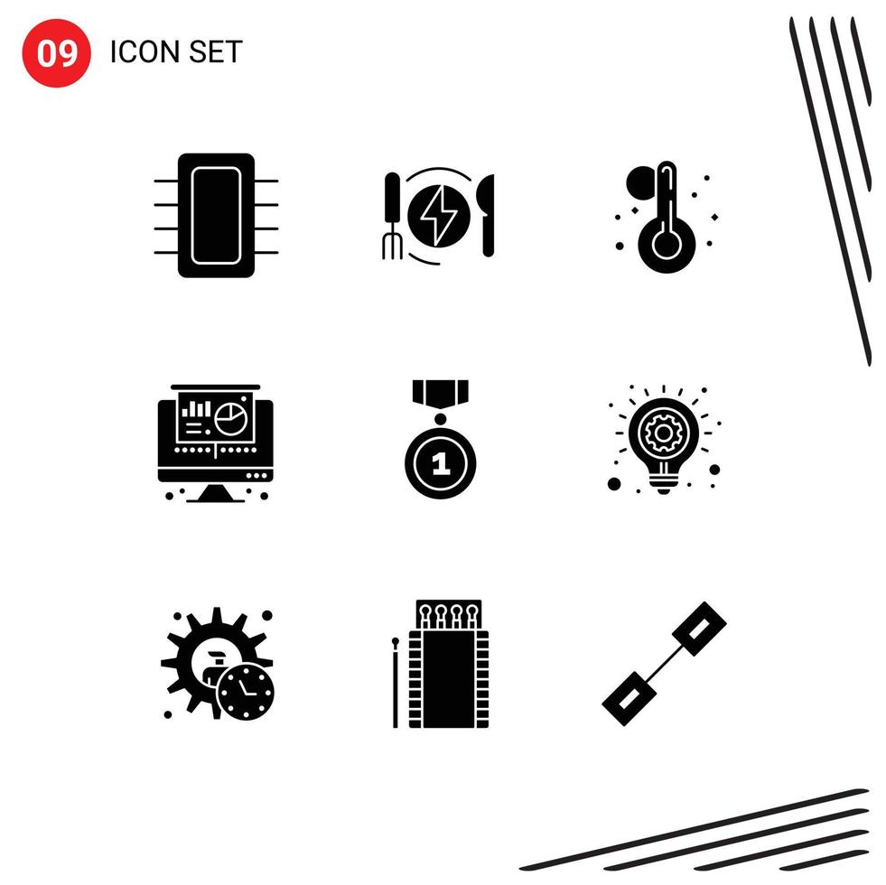 Pack of 9 creative Solid Glyphs of insignia best hotel pie computer Editable Vector Design Elements