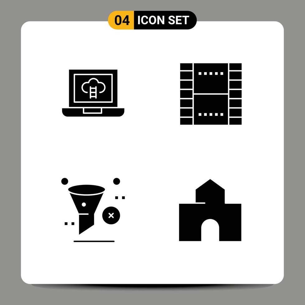 Pack of 4 creative Solid Glyphs of achievements development basic ui remove Editable Vector Design Elements