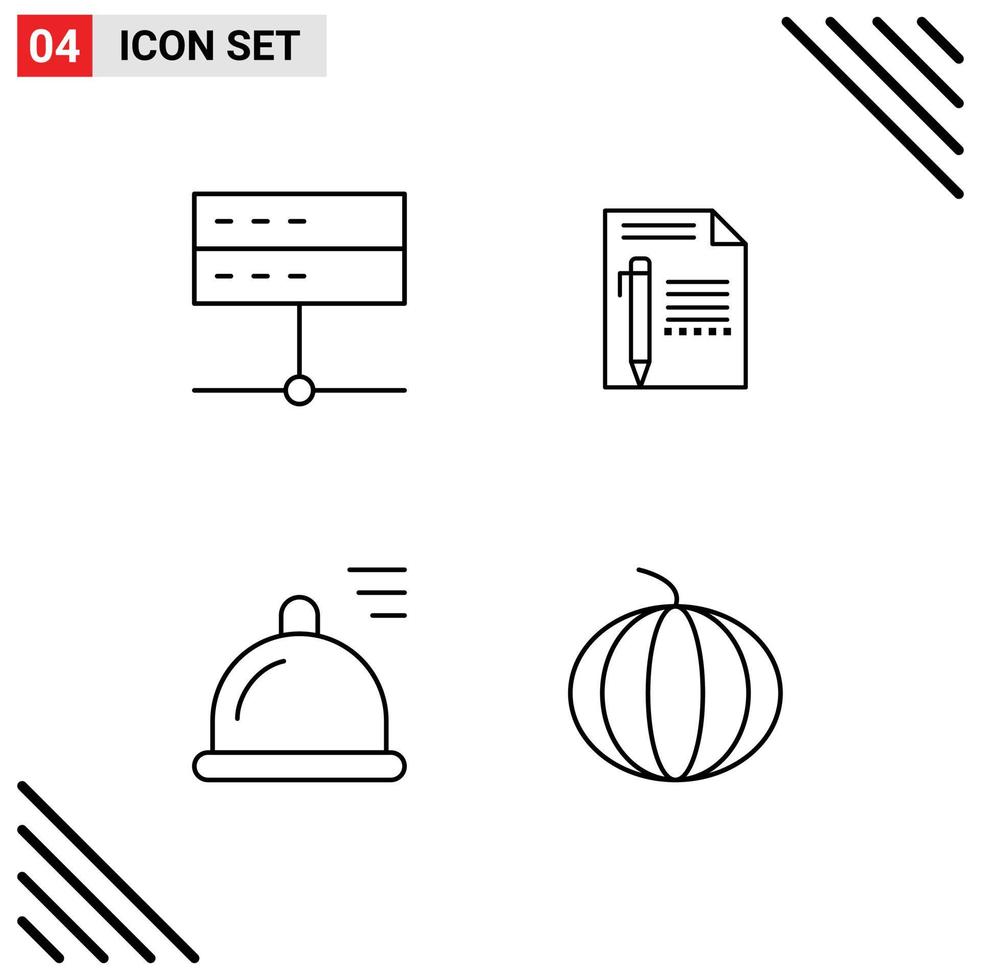 Set of 4 Modern UI Icons Symbols Signs for admin pencil server edit food Editable Vector Design Elements