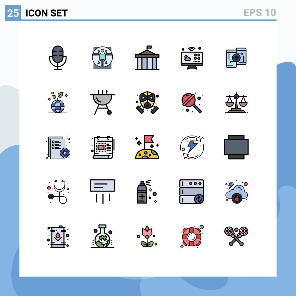 grupo de 25 signos y símbolos de colores planos de línea rellena para conexiones de Internet de las cosas elementos de diseño de vectores editables de la corte de comunicaciones escaneadas