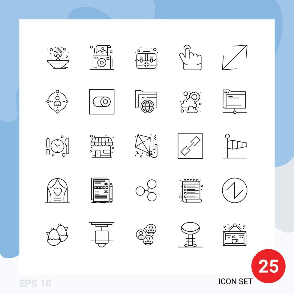 Stock Vector Icon Pack of 25 Line Signs and Symbols for corner touch polaroid gesture kit Editable Vector Design Elements