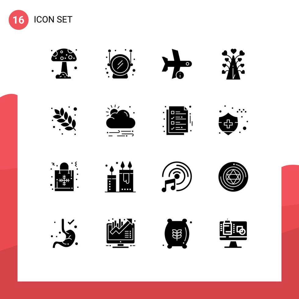 Editable Vector Line Pack of 16 Simple Solid Glyphs of food valentines day plane valentine tree Editable Vector Design Elements