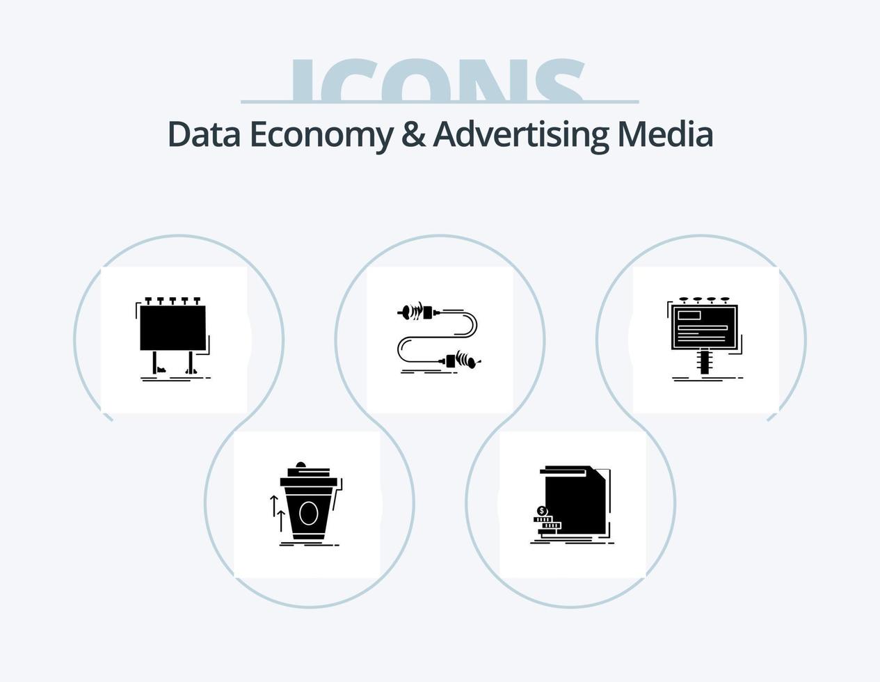 Data Economy And Advertising Media Glyph Icon Pack 5 Icon Design. interaction. buzz. information. board. billboard vector