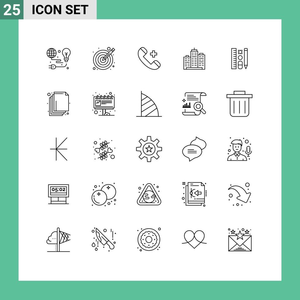 Mobile Interface Line Set of 25 Pictograms of estate architecture vectors building phone Editable Vector Design Elements