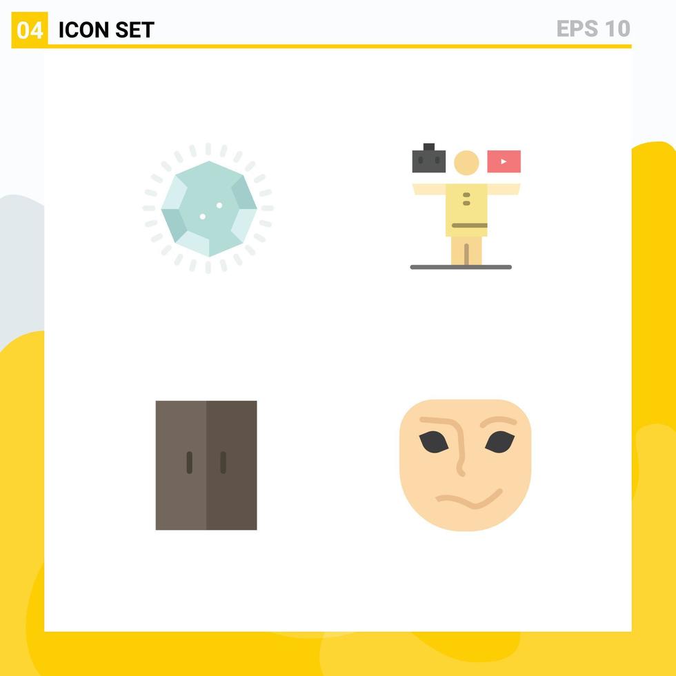 paquete de 4 signos y símbolos de iconos planos modernos para medios de impresión web, como joyas de diamantes para el hogar, elementos de diseño de vectores editables para guardarropa