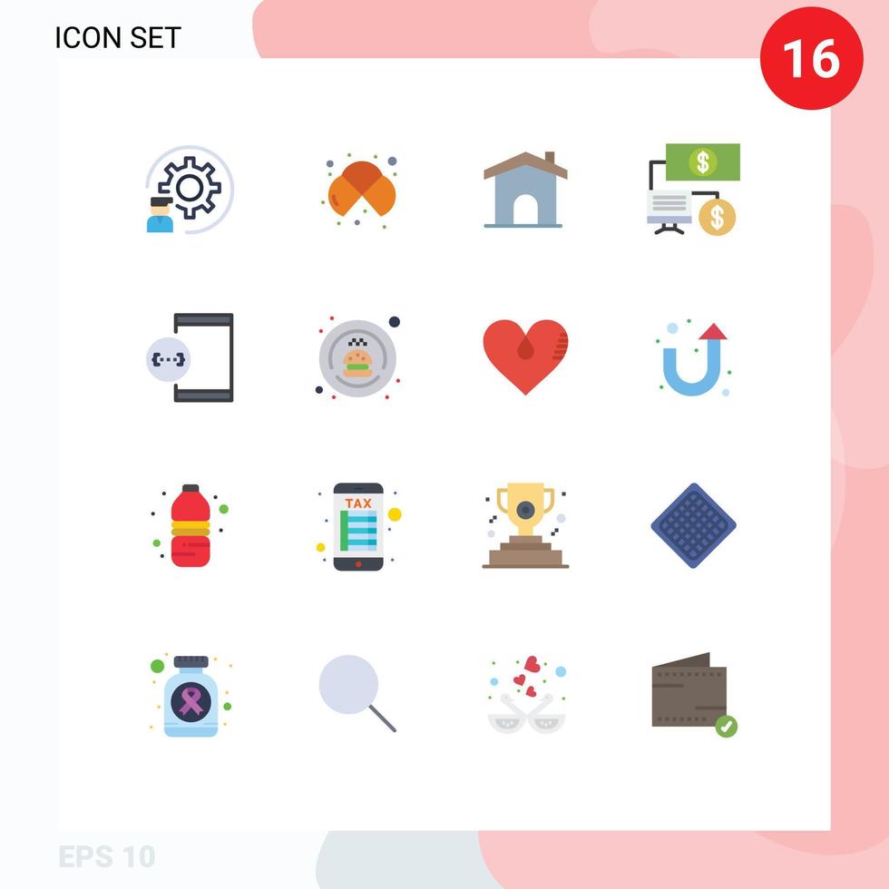 16 User Interface Flat Color Pack of modern Signs and Symbols of app click study bank home Editable Pack of Creative Vector Design Elements