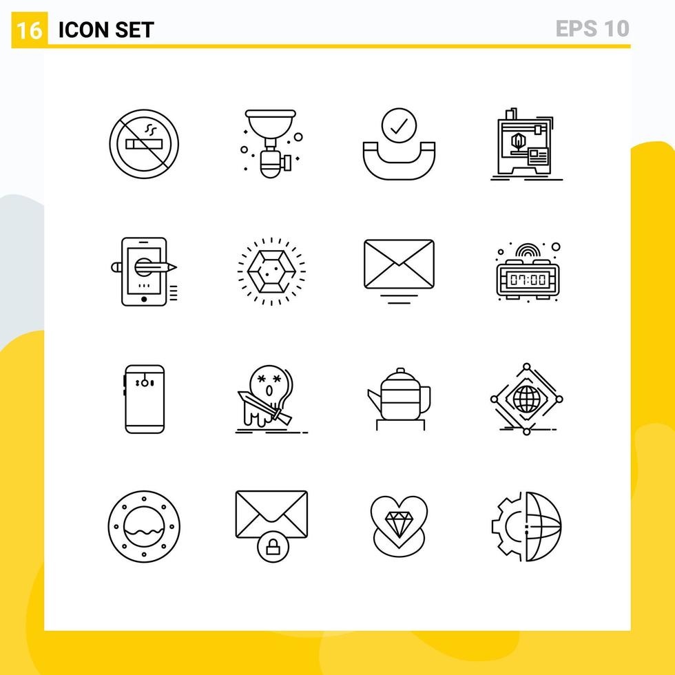 Set of 16 Commercial Outlines pack for pencil education call printing machine Editable Vector Design Elements