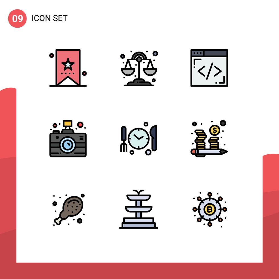 Pictogram Set of 9 Simple Filledline Flat Colors of time medical coding news communication Editable Vector Design Elements