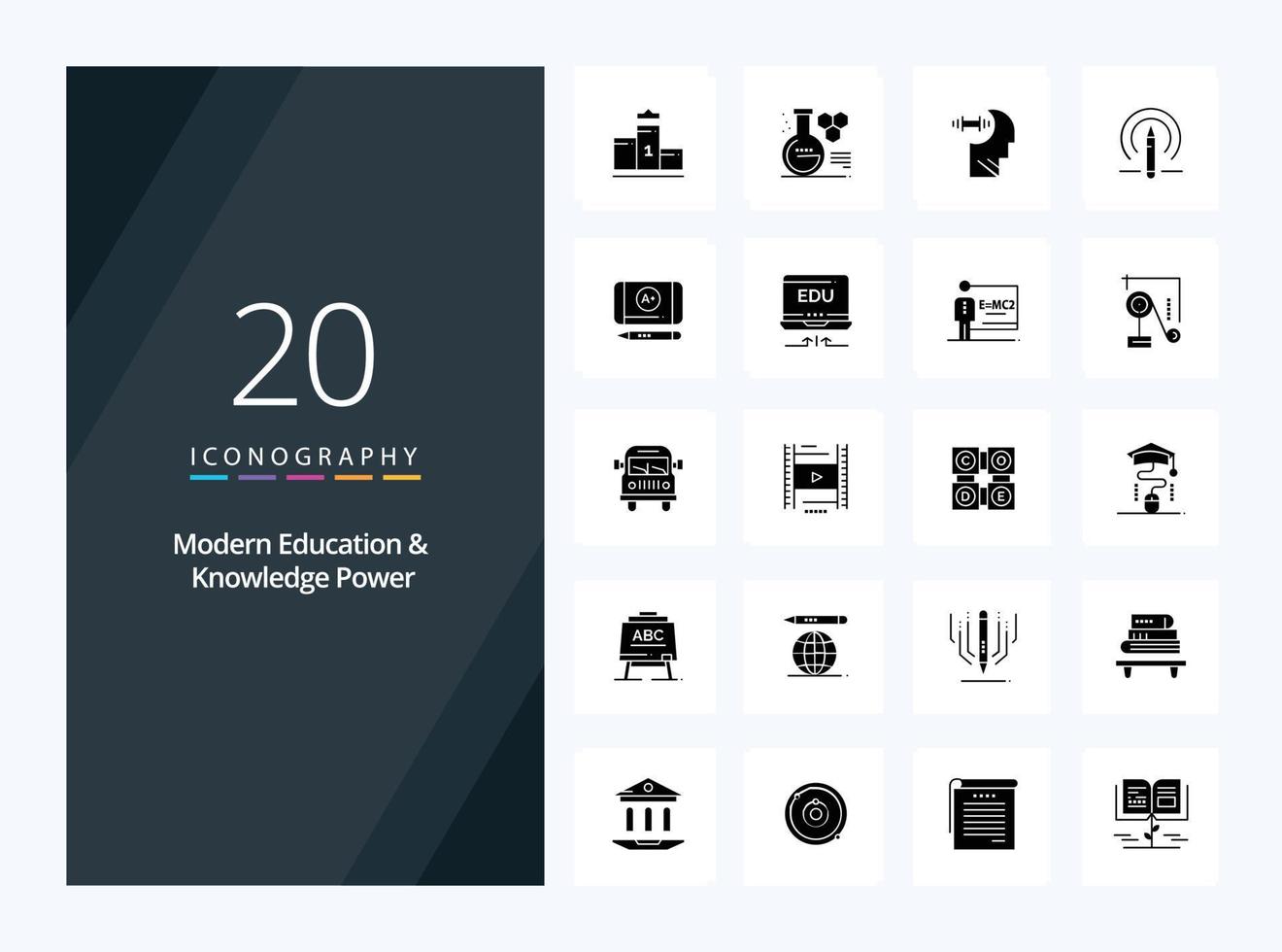 20 Modern Education And Knowledge Power Solid Glyph icon for presentation vector