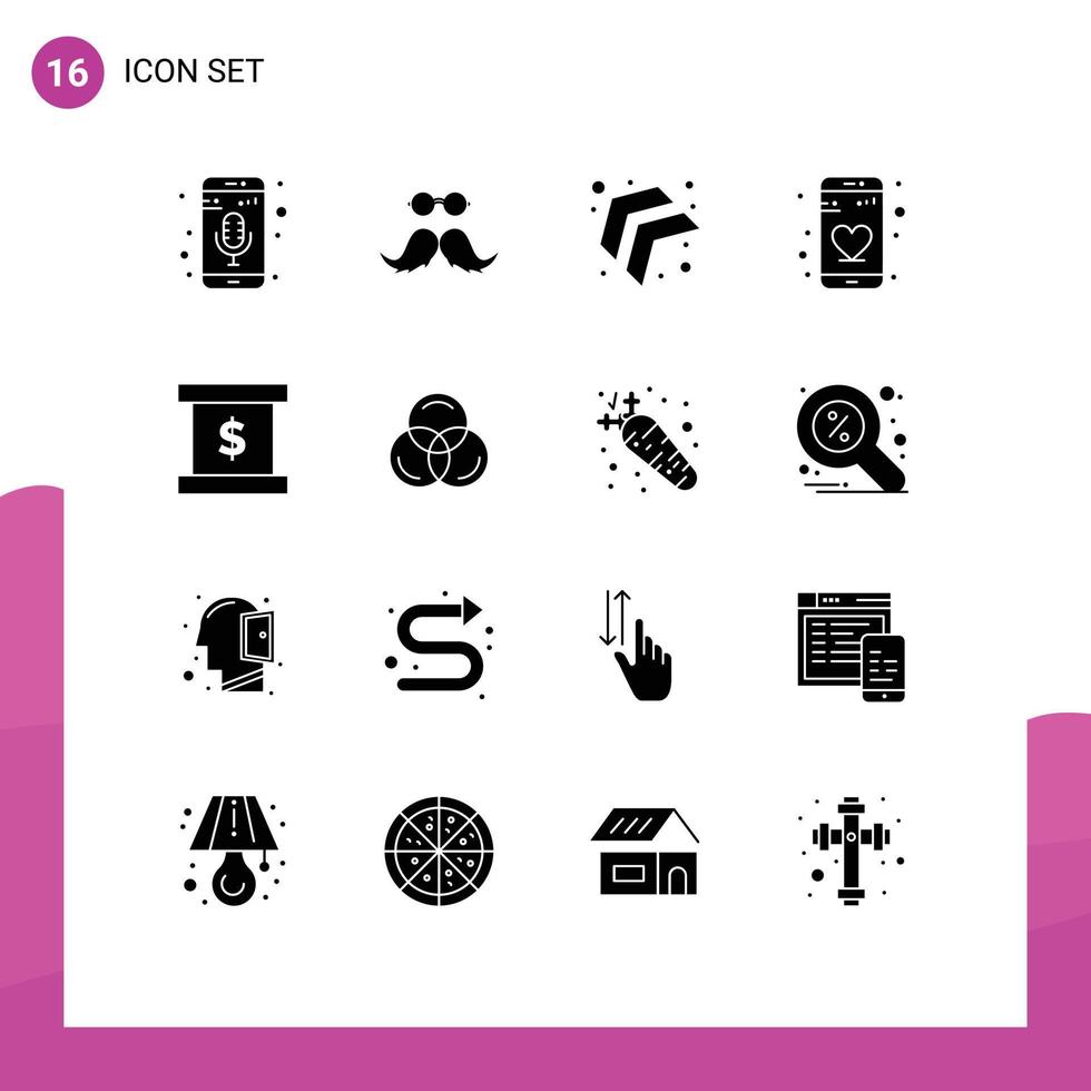 Modern Set of 16 Solid Glyphs and symbols such as presentation business men phone app Editable Vector Design Elements