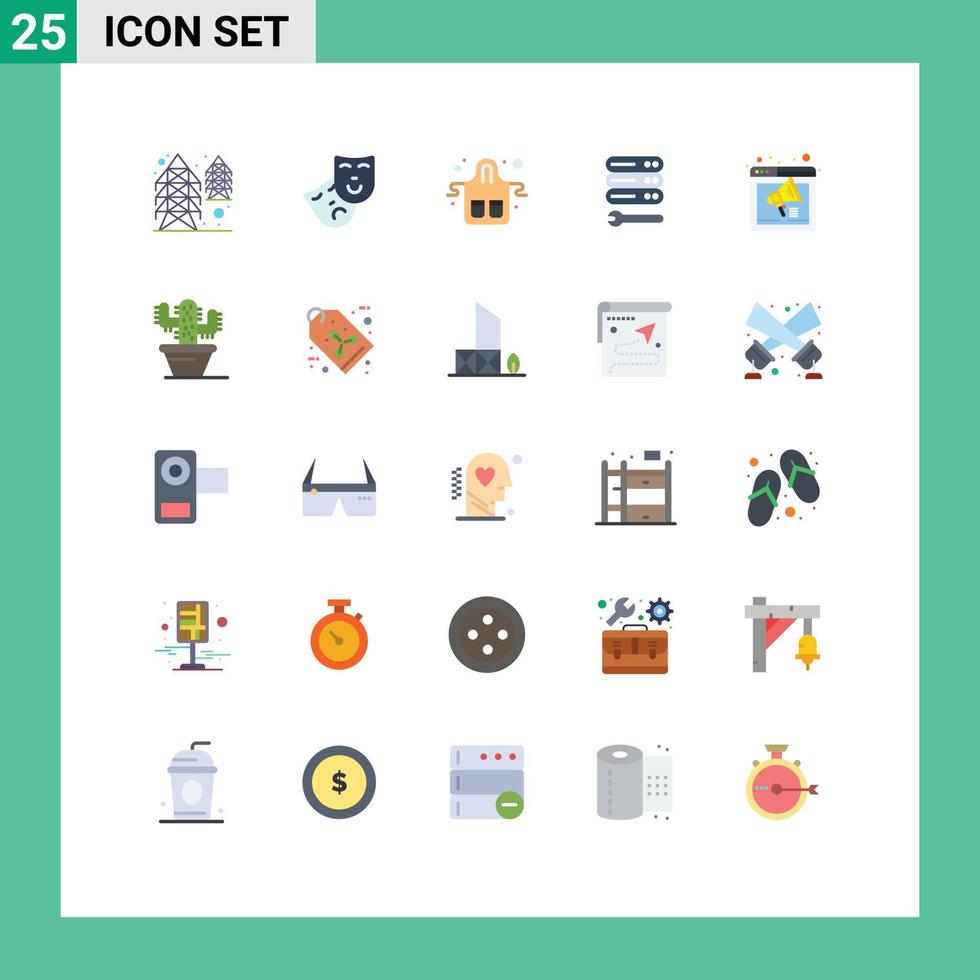 25 Flat Color concept for Websites Mobile and Apps internet web food wrench server Editable Vector Design Elements