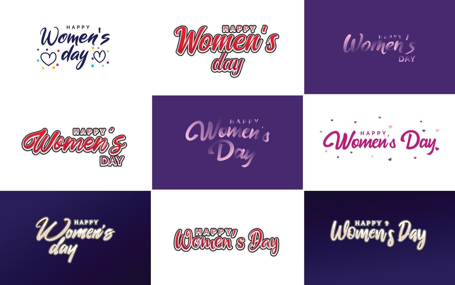 Pink Happy Women's Day typographical design elements set for greeting cards vector