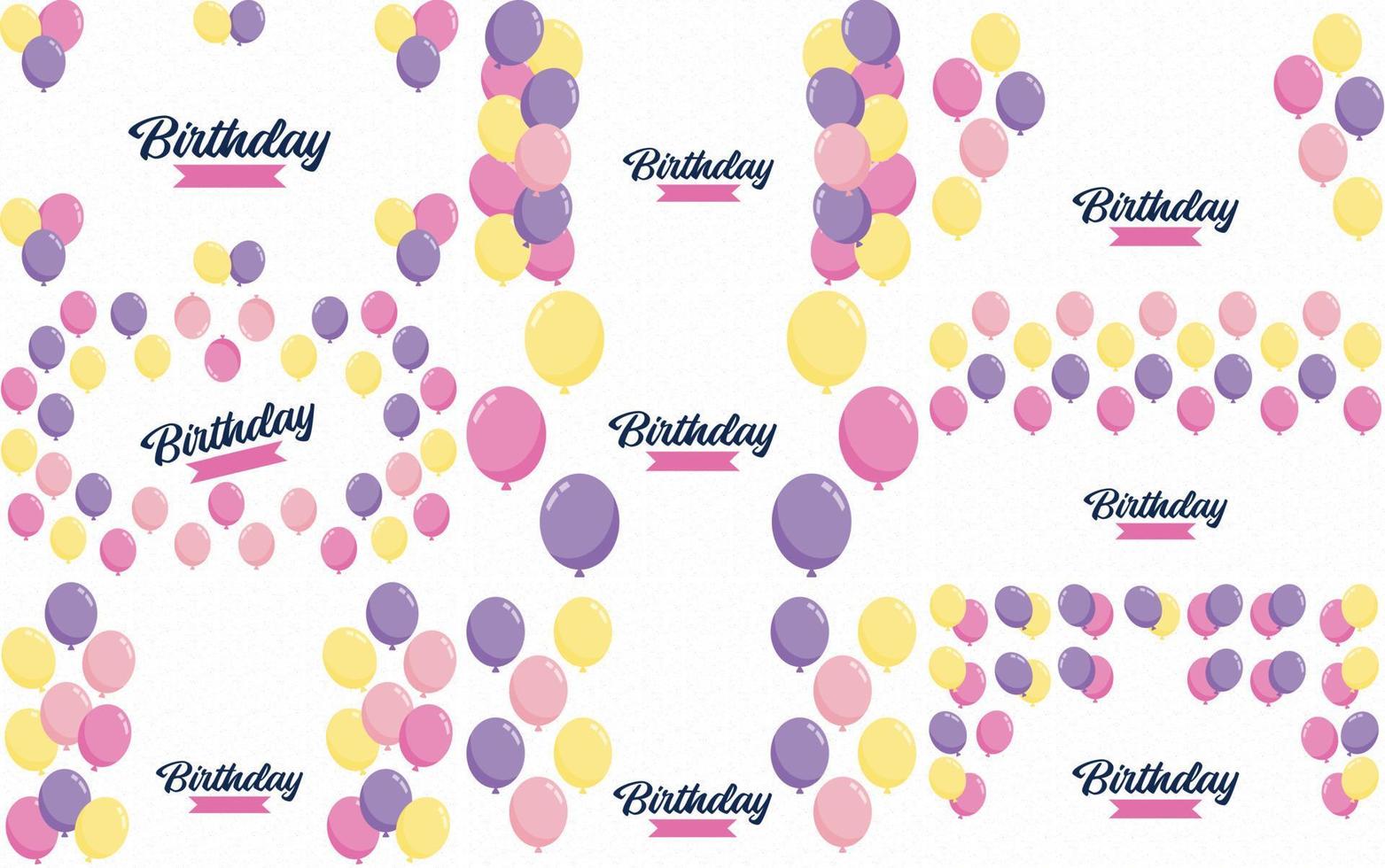 Happy Birthday in a playful. hand-drawn font with a background of balloons and confetti. vector