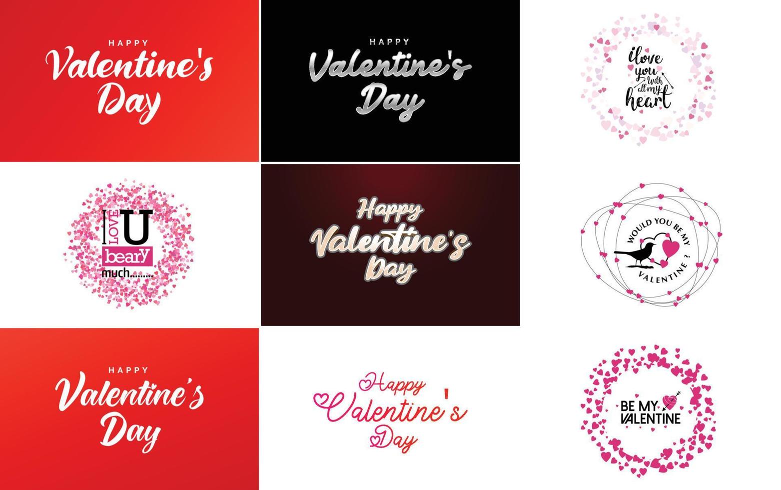 Happy Valentine's Day greeting card template with a romantic theme and a red color scheme vector