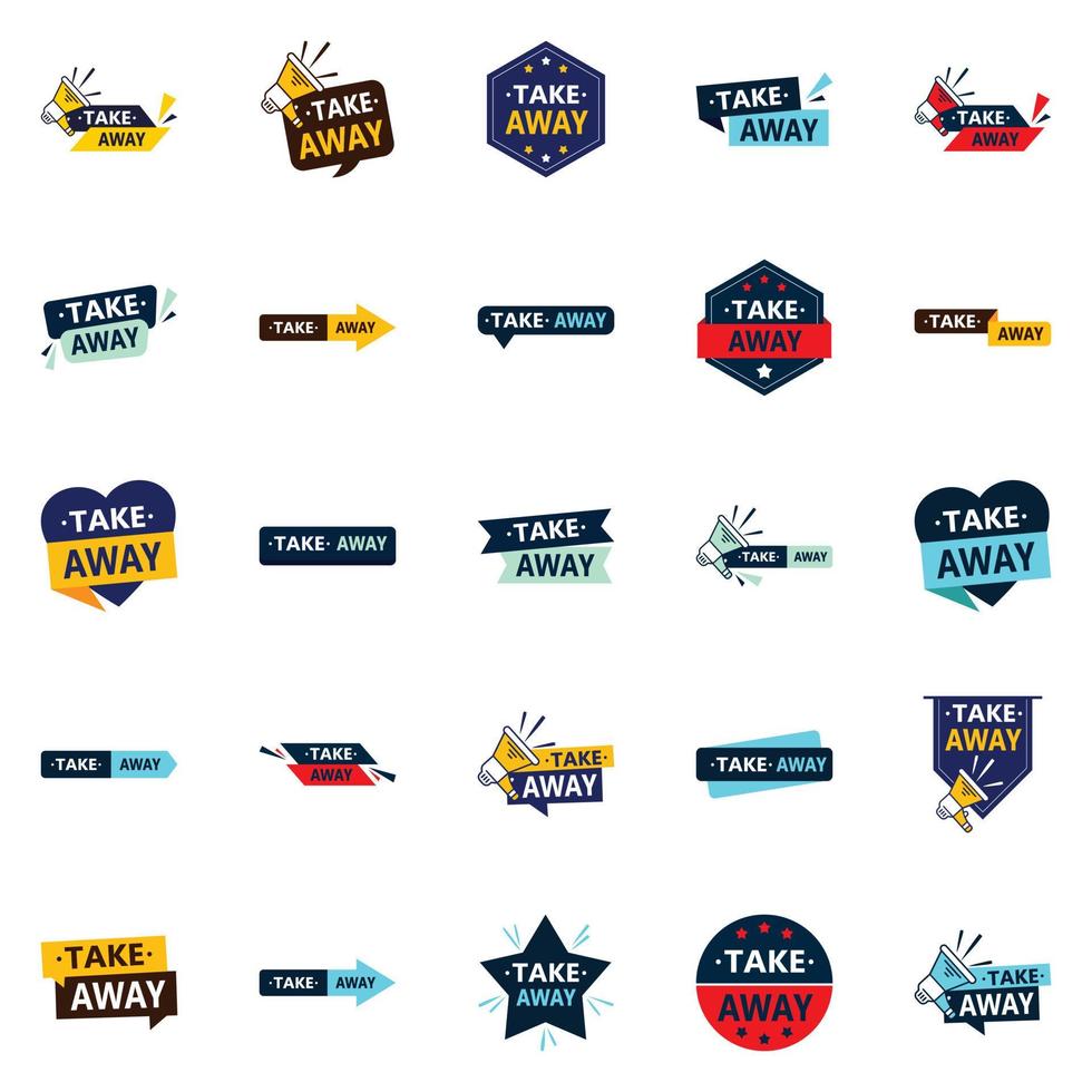 25 Versatile and Editable Vector Designs in the Take Away Bundle Perfect for Food Delivery and Takeaway Promotions