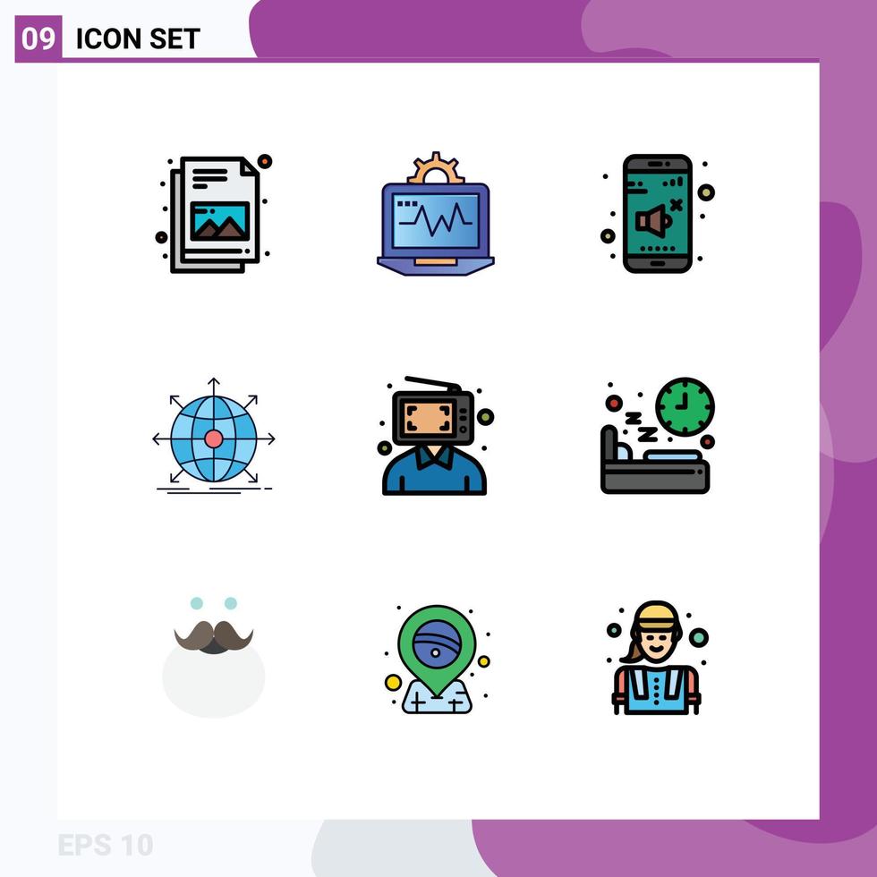 Mobile Interface Filledline Flat Color Set of 9 Pictograms of customer web sound network global Editable Vector Design Elements