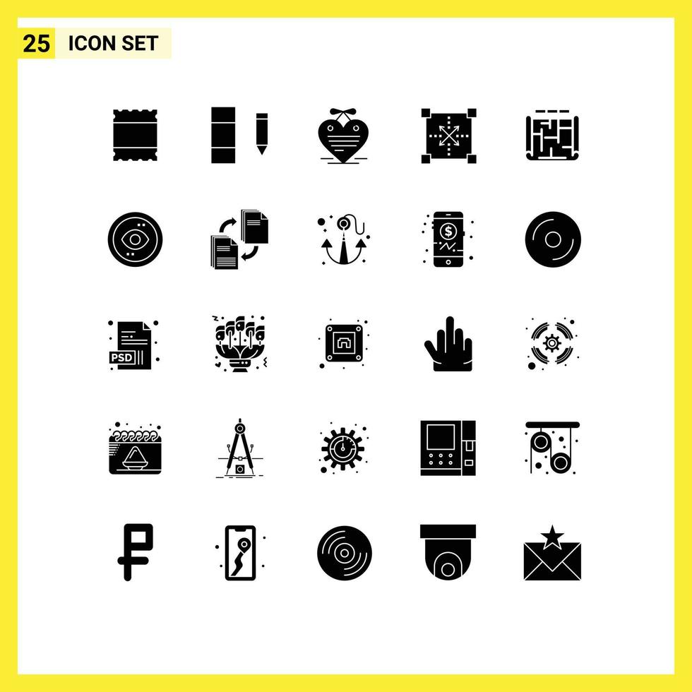 25 Universal Solid Glyph Signs Symbols of estate blueprint love letter architecture programing Editable Vector Design Elements