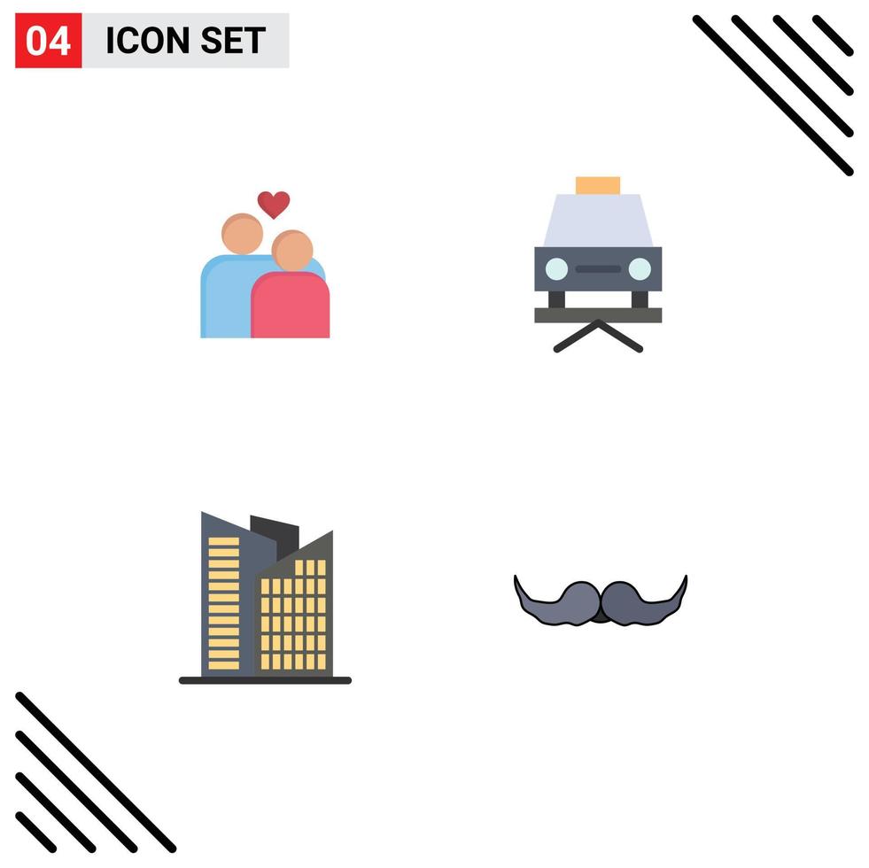 Pictogram Set of 4 Simple Flat Icons of couple skyscraper heart repair hipster Editable Vector Design Elements