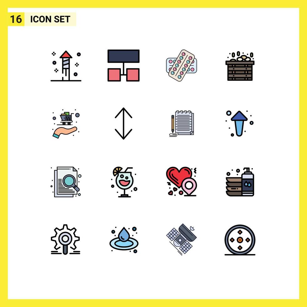 16 Thematic Vector Flat Color Filled Lines and Editable Symbols of arrow cart drugs buy sauna Editable Creative Vector Design Elements