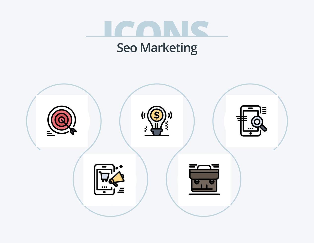 línea de marketing seo paquete de iconos llenos 5 diseño de iconos. megáfono. publicidad. descuento. negocio. gráfico vector