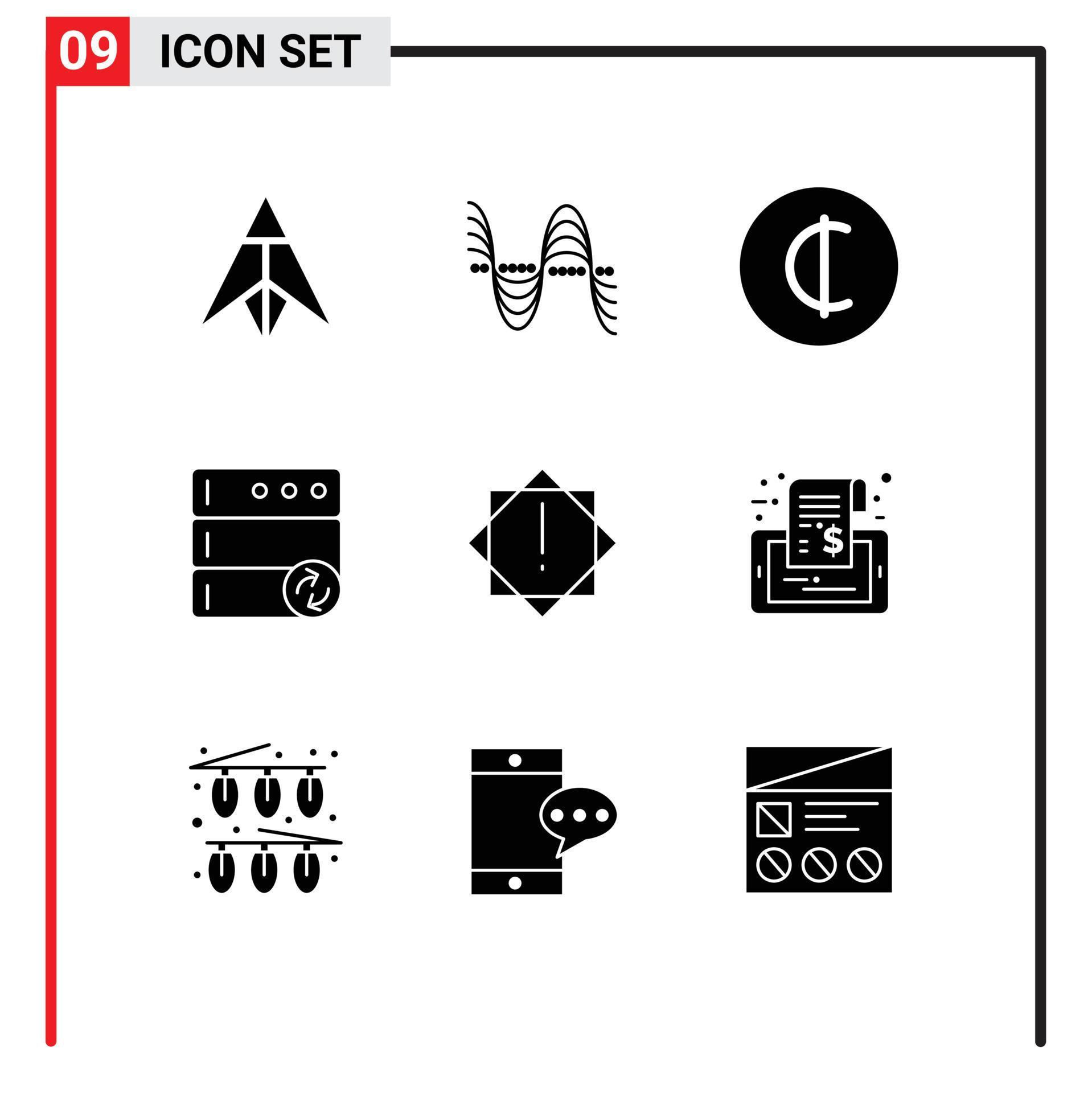 Group of 9 Solid Glyphs Signs and Symbols for warning alert sound sync