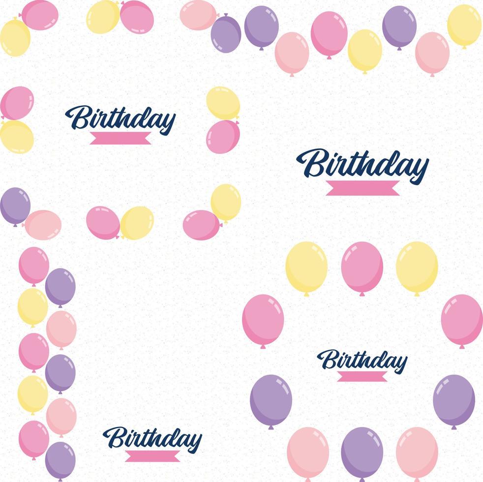 Happy Birthday design with a pastel color scheme and a hand-drawn cake illustration vector