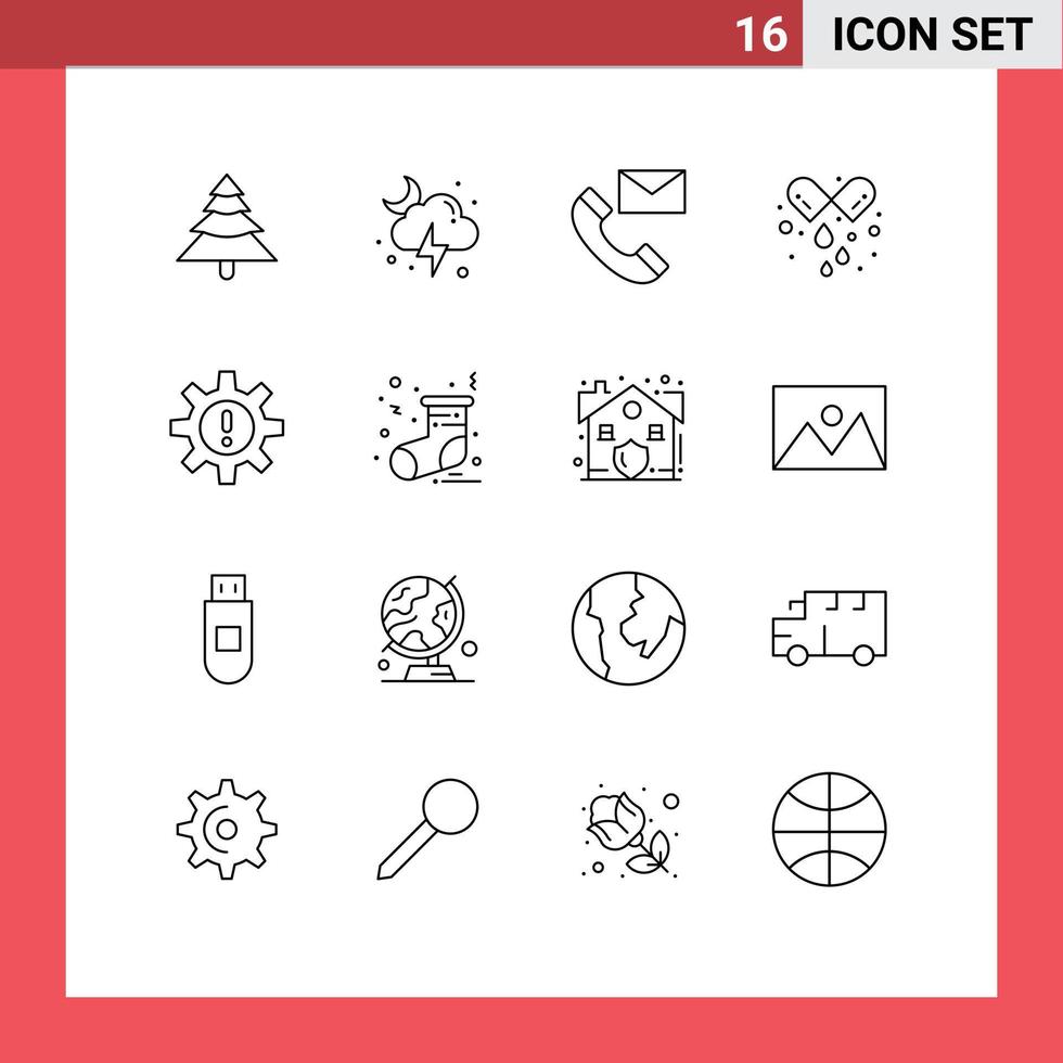 Editable Vector Line Pack of 16 Simple Outlines of human medicine contact tablet capsule Editable Vector Design Elements